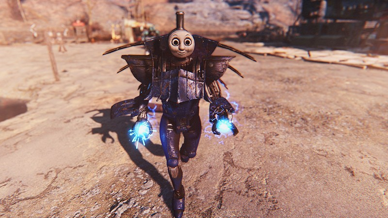Illustration for article titled Fallout 4 Robots Are Way More Intimidating With a Thomas Head